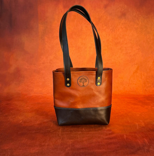 Elegant Black and Chestnut Leather Market Tote